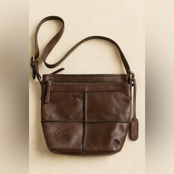 Born Handbags - Born Chocolate Brown Leather Crossbody Messenger Bag with Antique Brass Hardware
